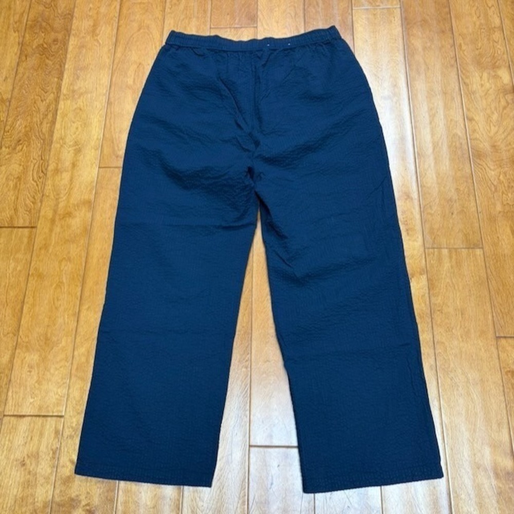 Uniqlo Seersucker Pants Womens XL Navy Wide Leg Pull On Elastic Waist Cotton - Picture 6 of 10